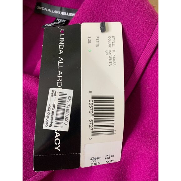 VTG 80s Linda Allard Ellen Tracy Handmade Wool Coat Magenta 8P RY10366 New - Picture 11 of 15